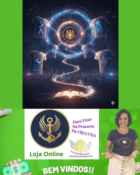 Imagem de abertura da loja online Ancorando o Ser na Terra, apresentando livros e estampas vibracionais para viver os prazeres da Vida Una.